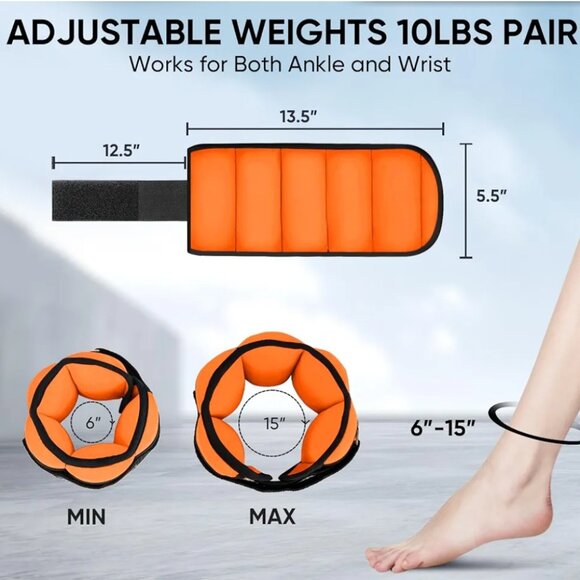 APEXUP ADJUSTABLE ANKLE WEIGHTS- 4 LB PAIR, ORANGE VELCRO CLOSURE-UNISEX - Picture 4 of 9